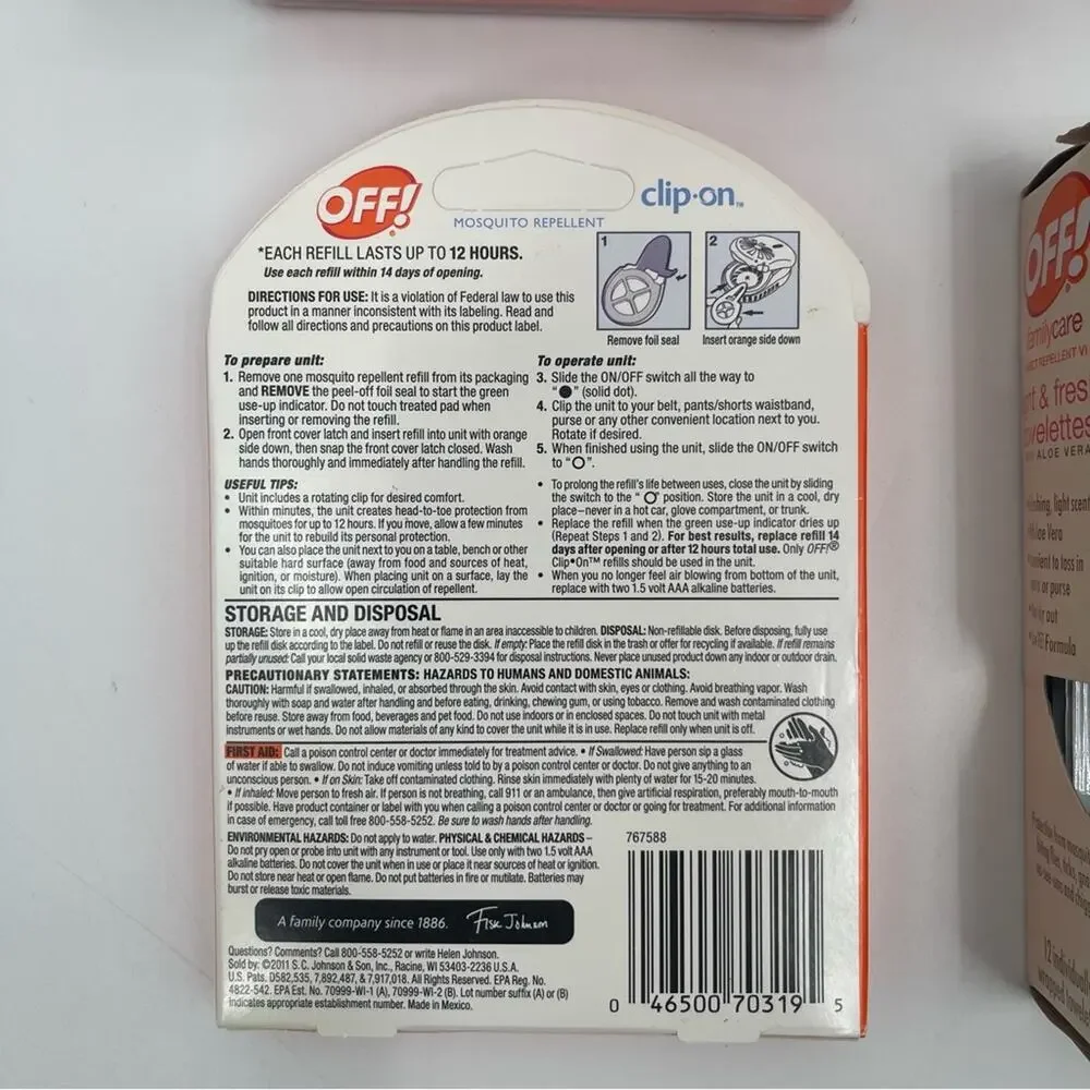 OFF! CLIP-ON Mosquito Repellent Fan Starter Circulating Kit Refills Towelettes